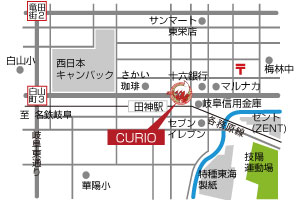 岐阜県岐阜市入舟町にあるパソコン教室「キュリオステーション田神店の地図」